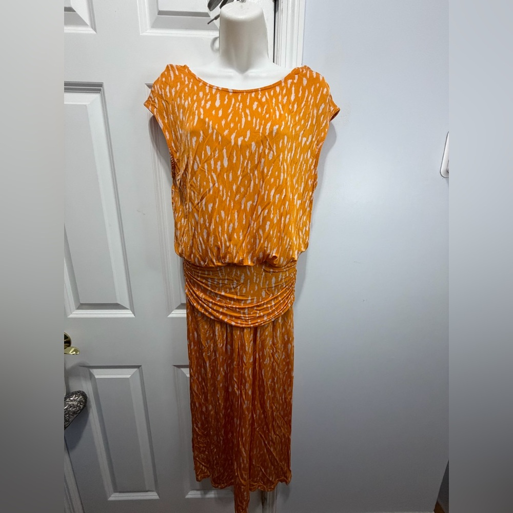Tracy Reese Vibrant tangerine Orange white midi Dress size S